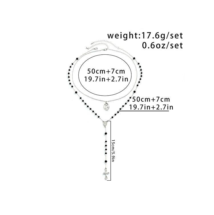 Collana con ciondolo a croce con medaglia sacra in perline di ossidiana Olivenorma 