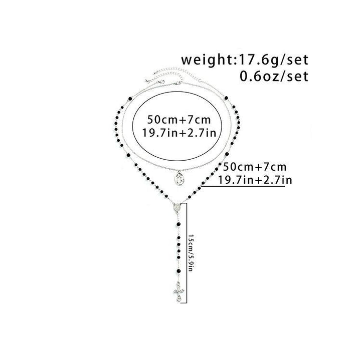 Collana con ciondolo a croce con medaglia sacra in perline di ossidiana Olivenorma 