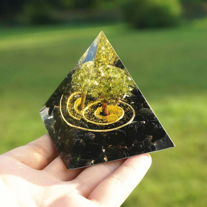 Olivenorma Peridoto con Ossidiana Albero della Vita Reiki Orgone Piramide 