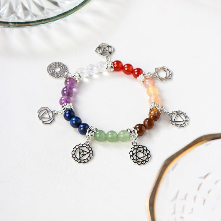 Bracciale yoga con sette chakra in pietra preziosa naturale
