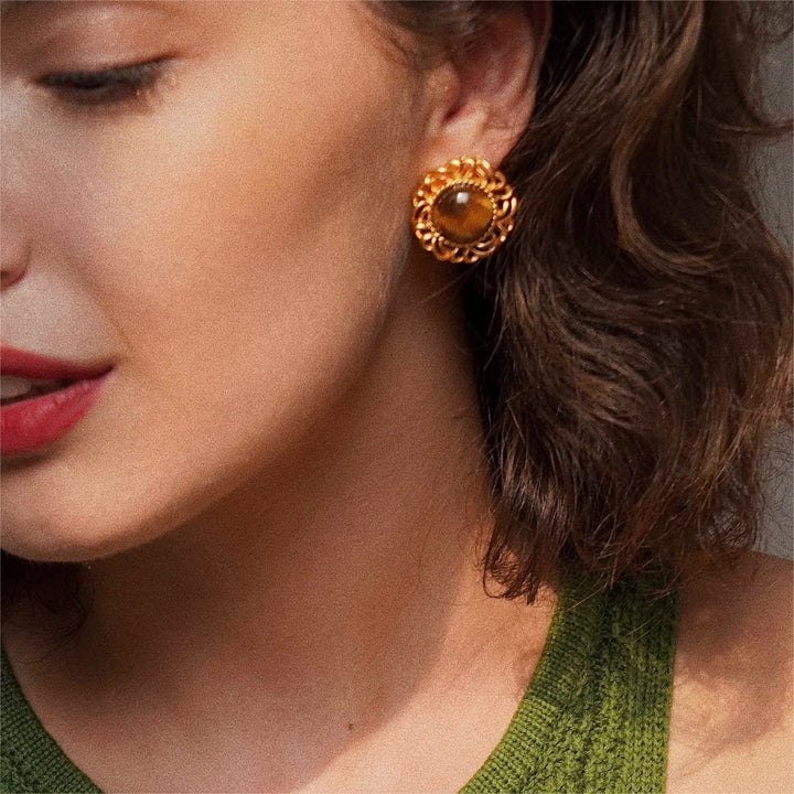 Orecchini in oro con girasole e occhio di tigre Olivenorma - image 3