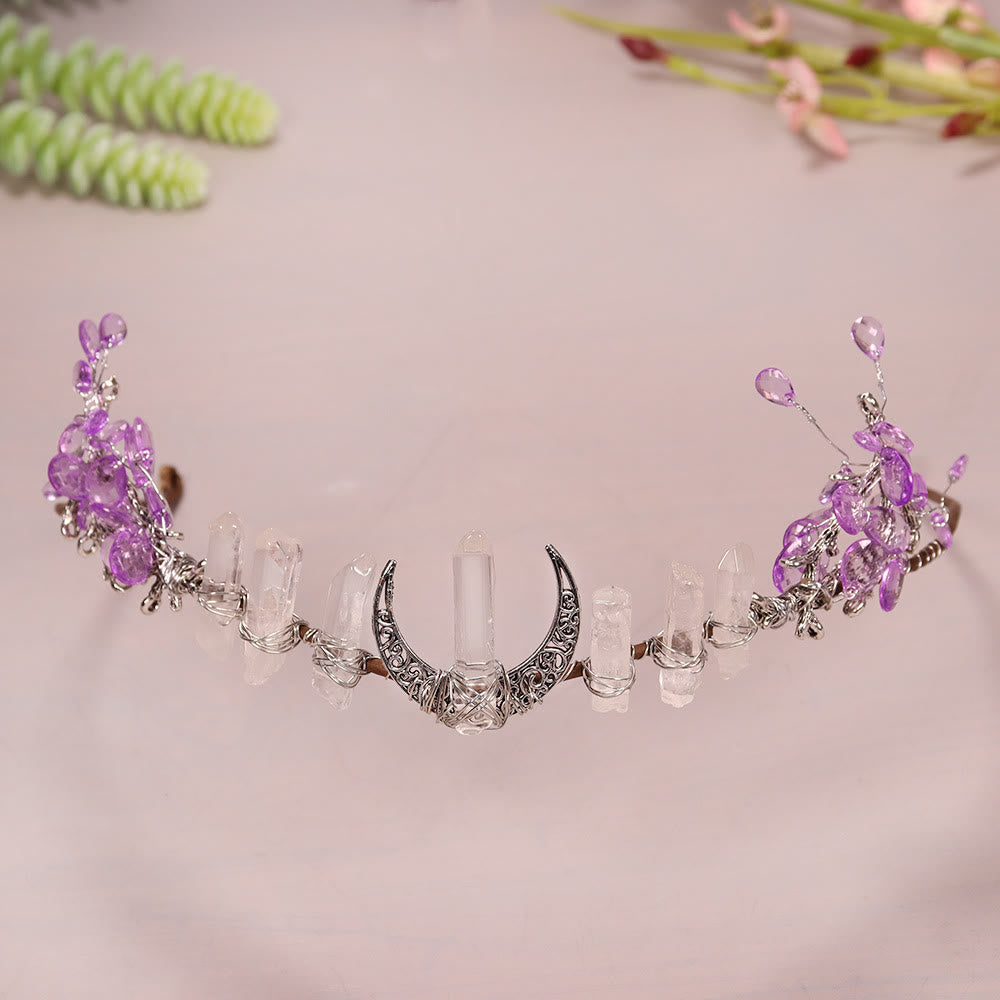 Olivenorma Corona di cristallo naturale Sole Luna Fiore intrecciato 