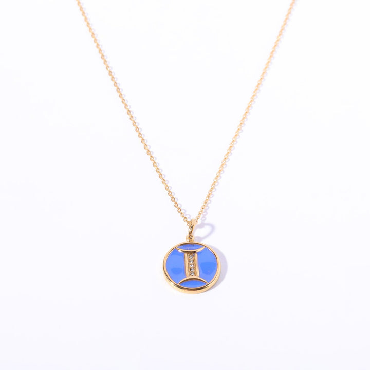 Collana Olivenorma in acciaio inossidabile 18k con zircone bianco e zodiaco vintage