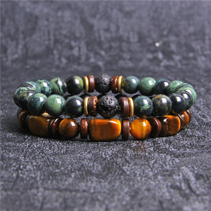 Olivenorma Set di bracciali in pietra occhio di tigre turchese africano