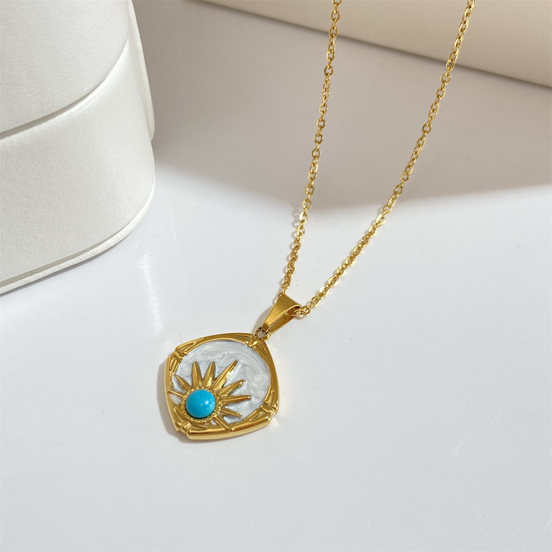 Olivenorma Collana con ciondolo sole turchese placcato oro 18k 