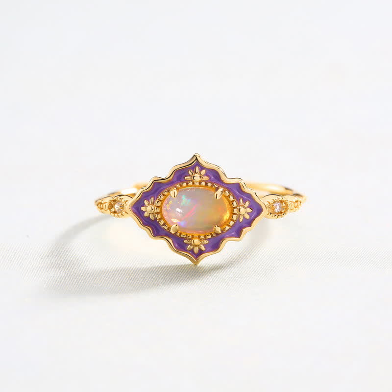 Anello Olivenorma Opal Vintage Open Regolabile in Oro Smaltato