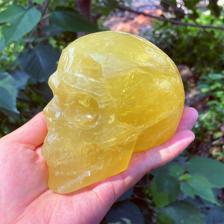 Olivenorma 10cm Decorazione in pietra preziosa citrino naturale Teschio di cristallo 