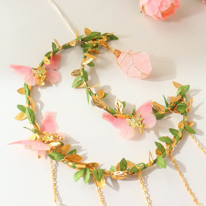 Olivenorma Rose Quartz Butterfly Good Luck Suncatcher Wind Chime 