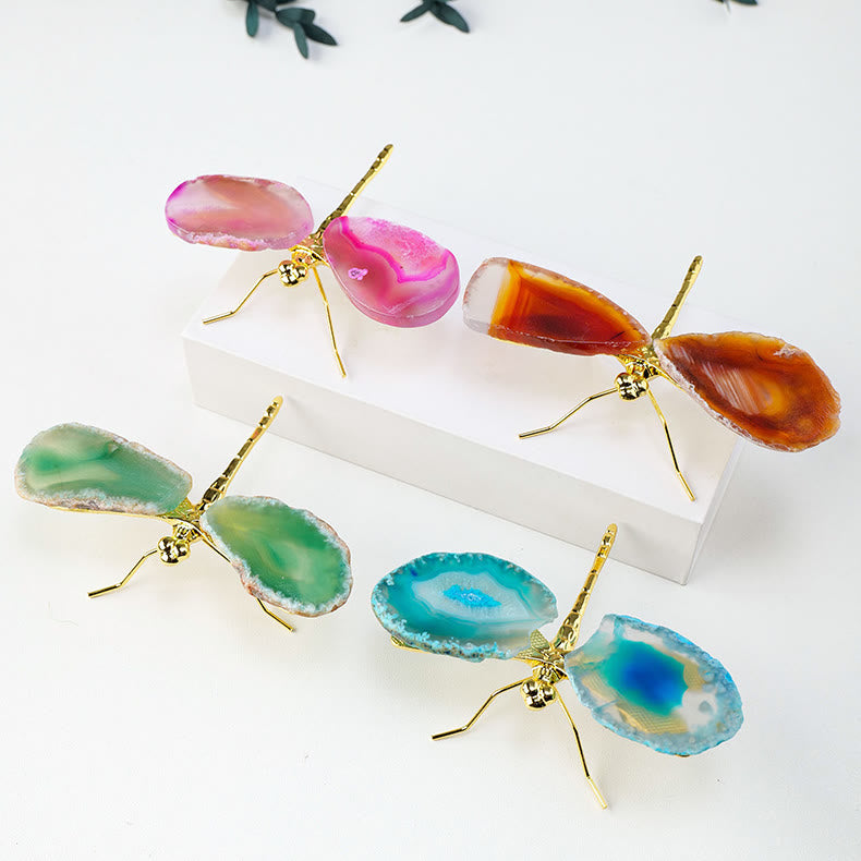 Olivenorma fette di agata naturale decorazione con pietra preziosa libellula