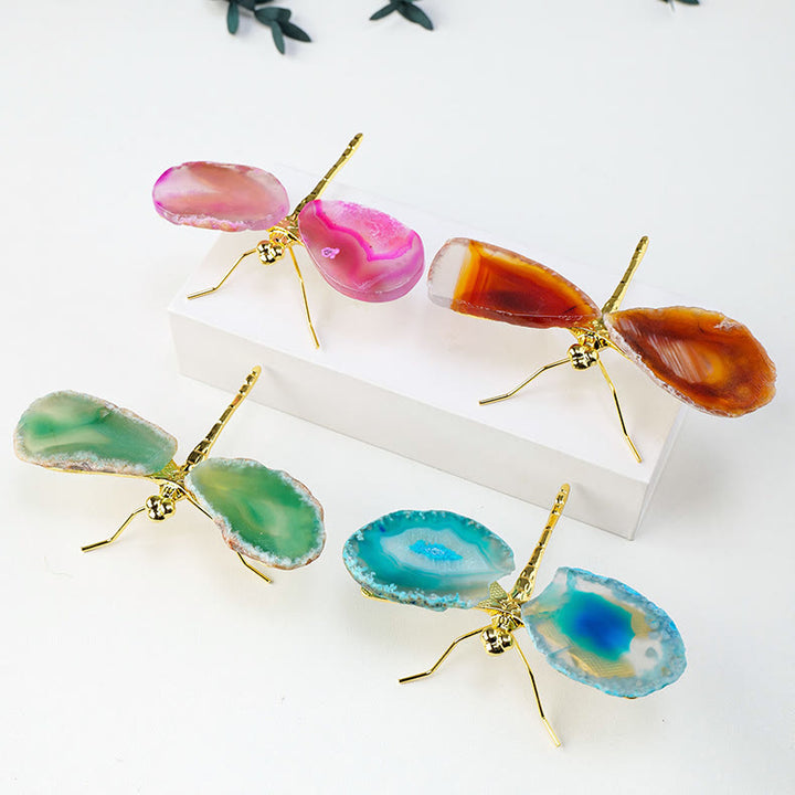 Olivenorma fette di agata naturale decorazione con pietra preziosa libellula