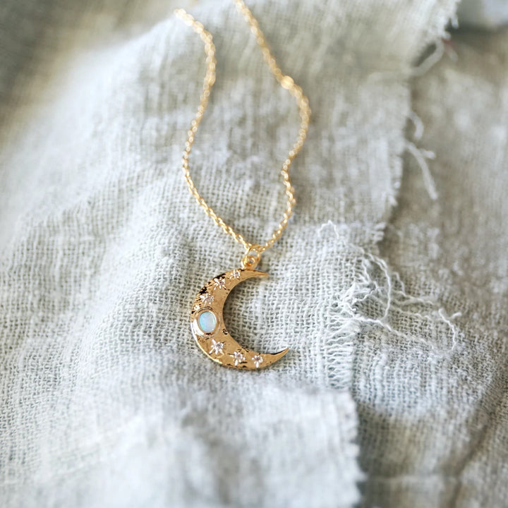 Collana con ciondolo in opale dorato Olivenorma Moon Clavicle