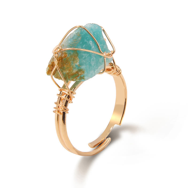 Anello con pietra preziosa naturale irregolare e ruvida Olivenorma