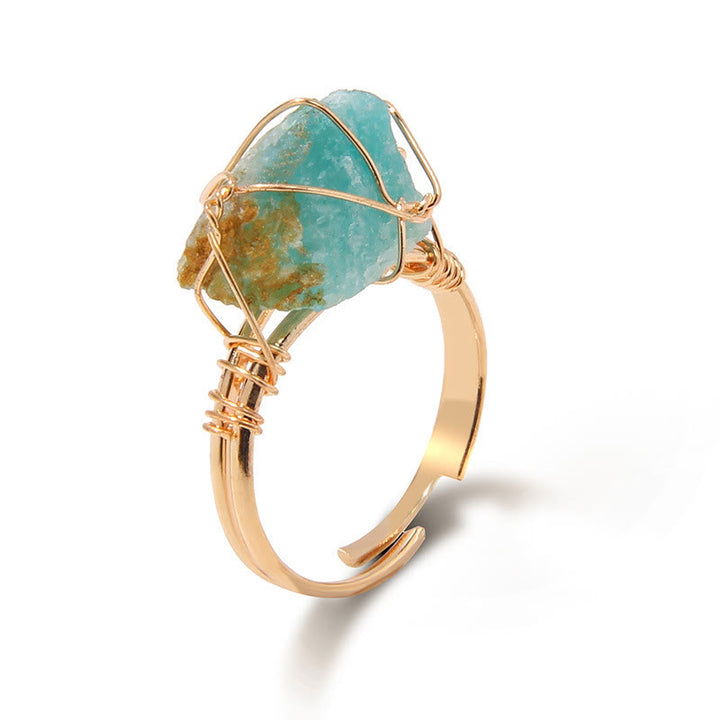 Anello con pietra preziosa naturale irregolare e ruvida Olivenorma