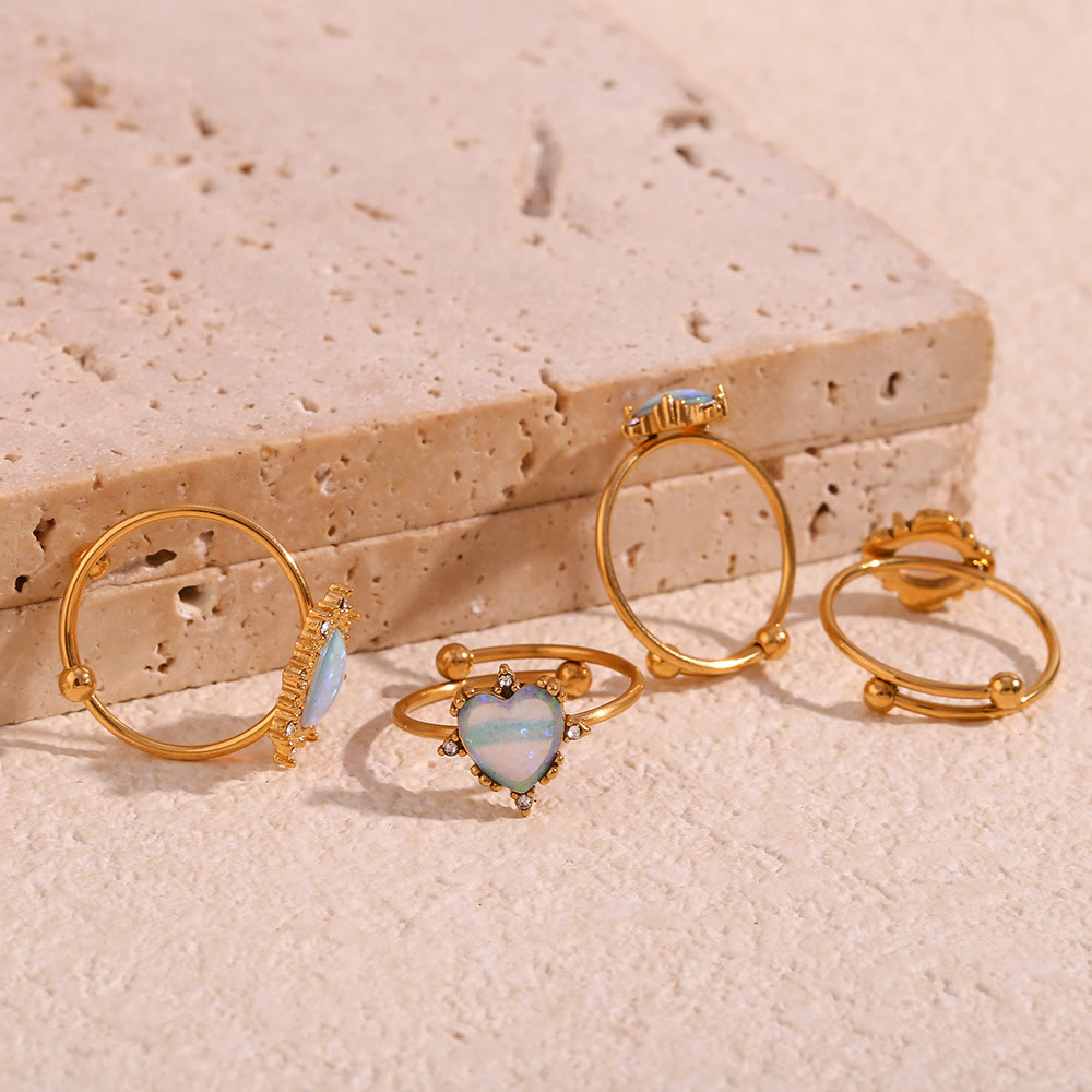 Anello regolabile Olivenorma Natural Opal Sun Heart 