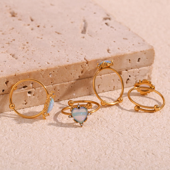 Anello regolabile Olivenorma Natural Opal Sun Heart 