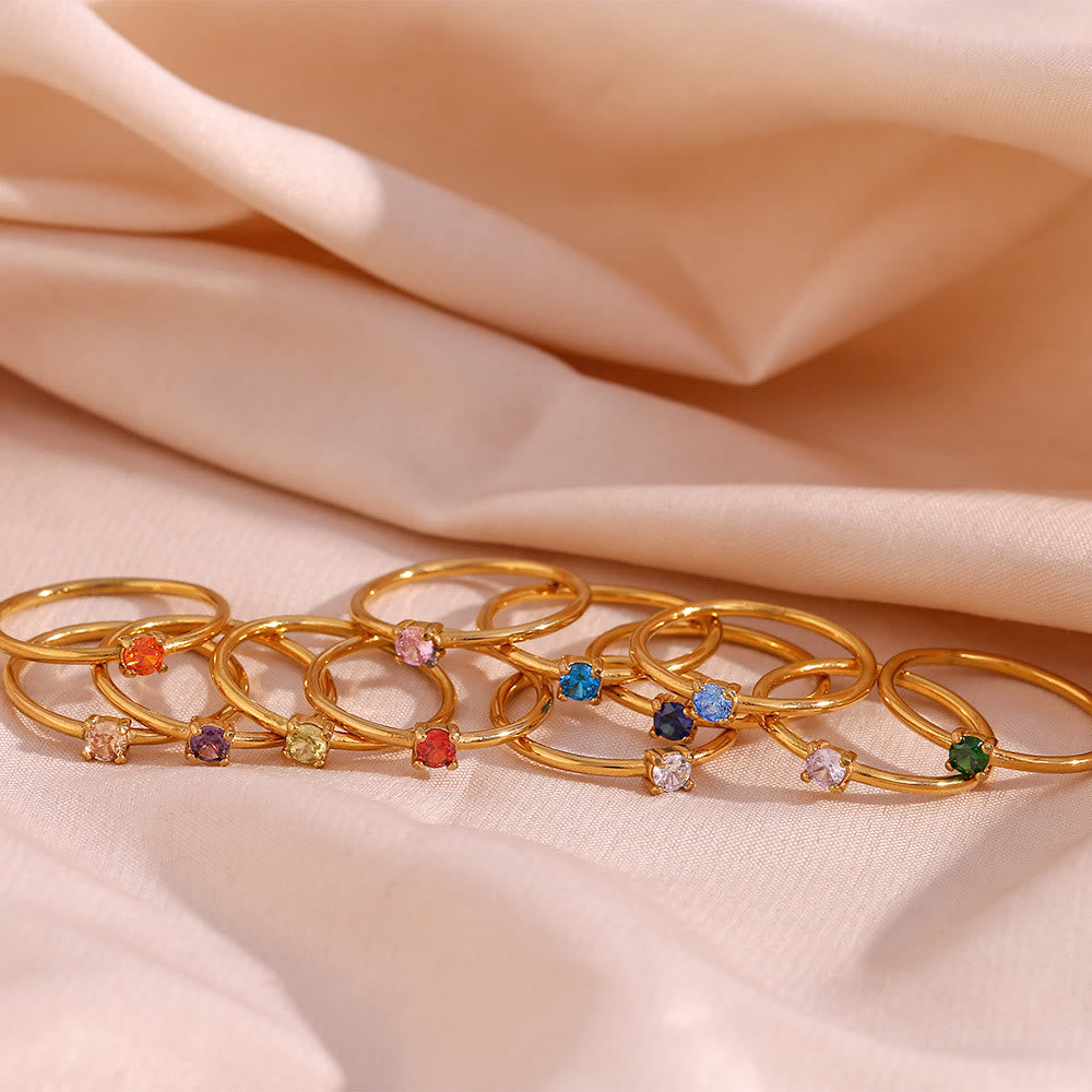 Anello Olivenorma Simple Birthstone in acciaio inossidabile placcato 18k