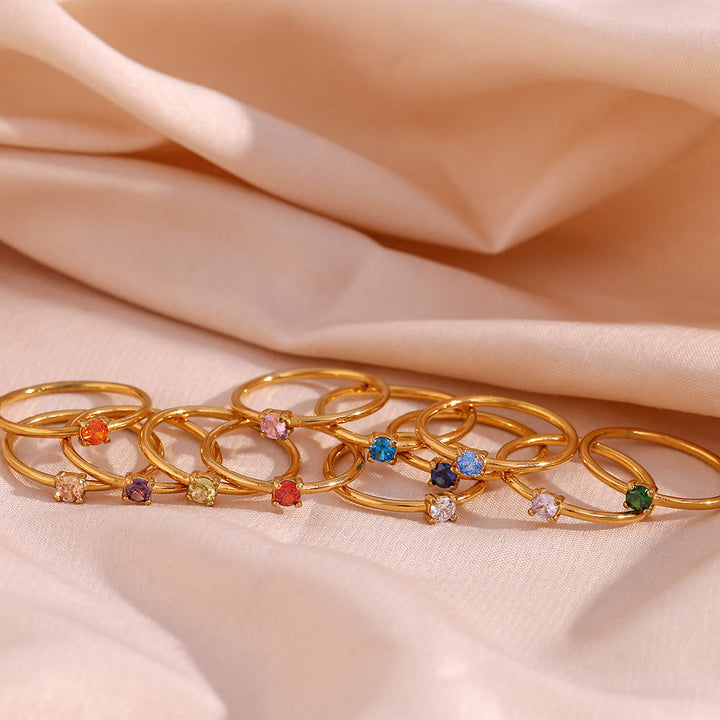 Anello Olivenorma Simple Birthstone in acciaio inossidabile placcato 18k
