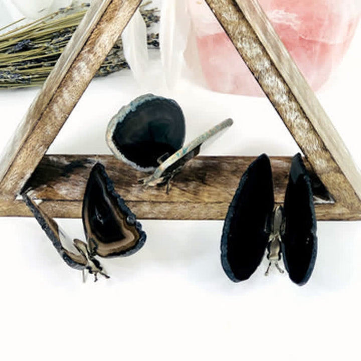 Olivenorma Agata Druzy Butterfly Stand Decorazione con pietre preziose