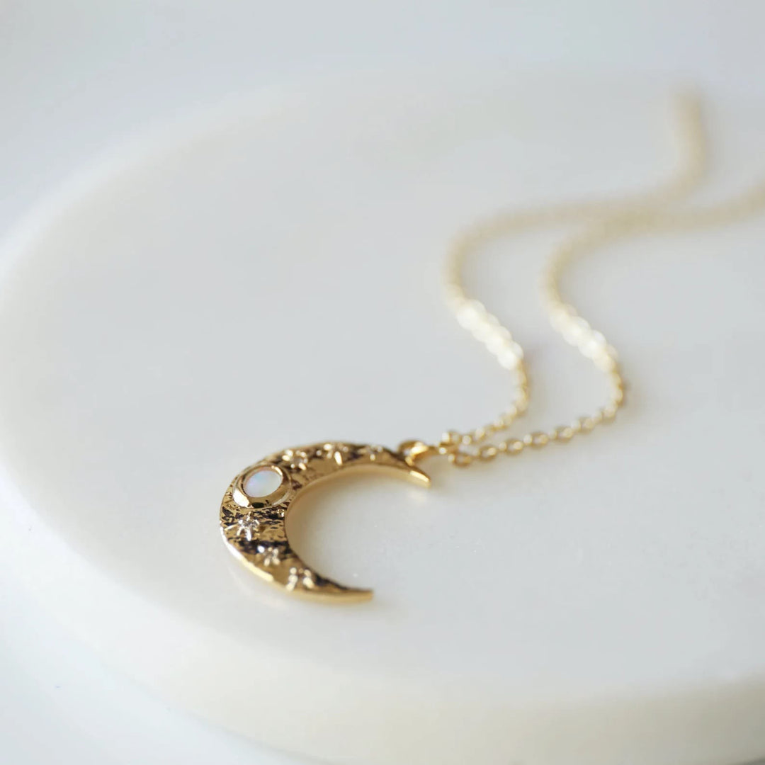 Collana con ciondolo in opale dorato Olivenorma Moon Clavicle