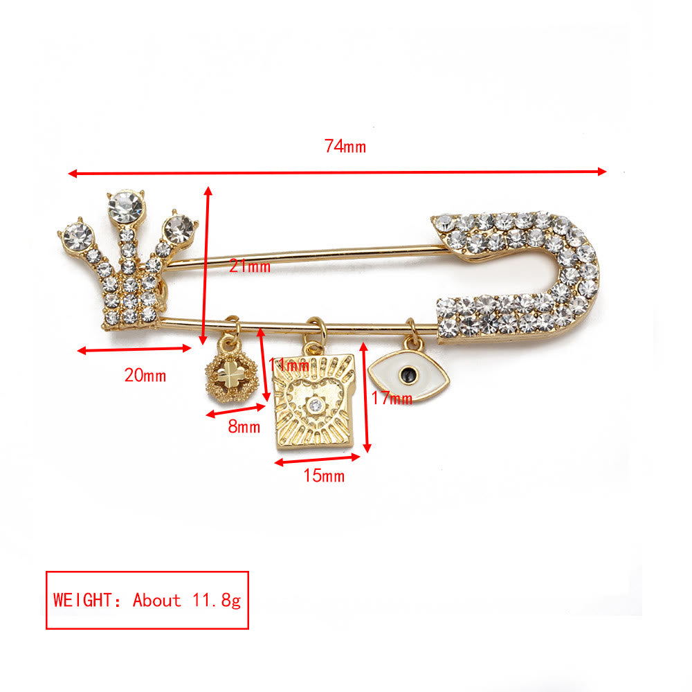 Spilla a forma di cuore con occhio maligno in zircone bianco Olivenorma 