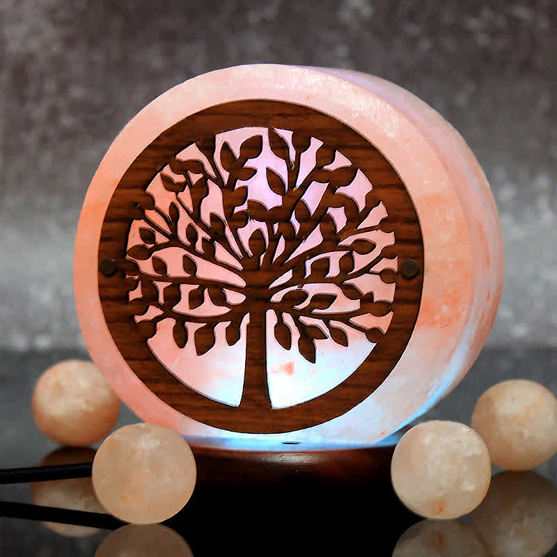 Olivenorma Circle Albero della vita Lampada di sale rosa dell'Himalaya