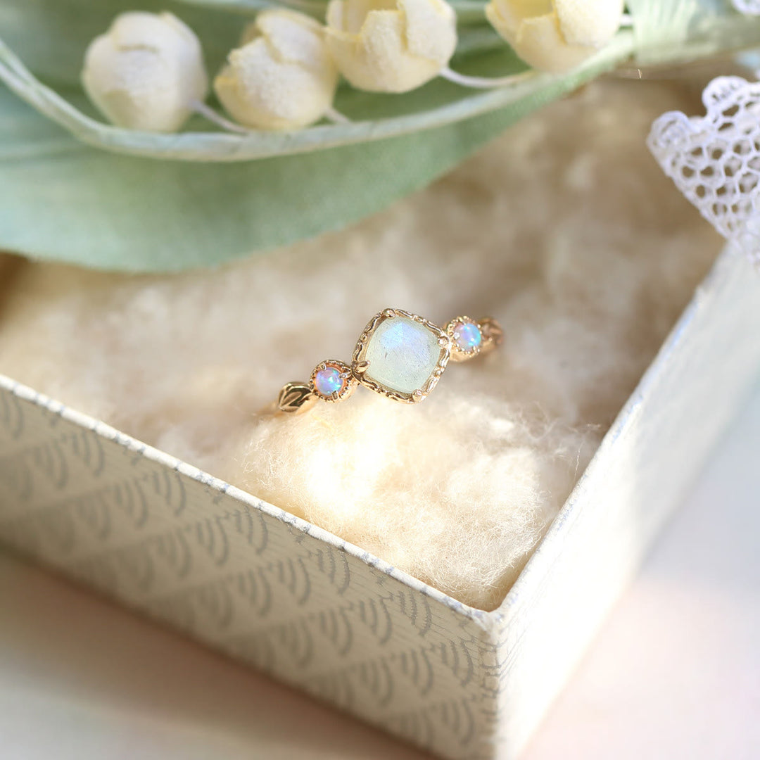 Collana con anello in pietra quadrata di labradorite naturale Olivenorma 