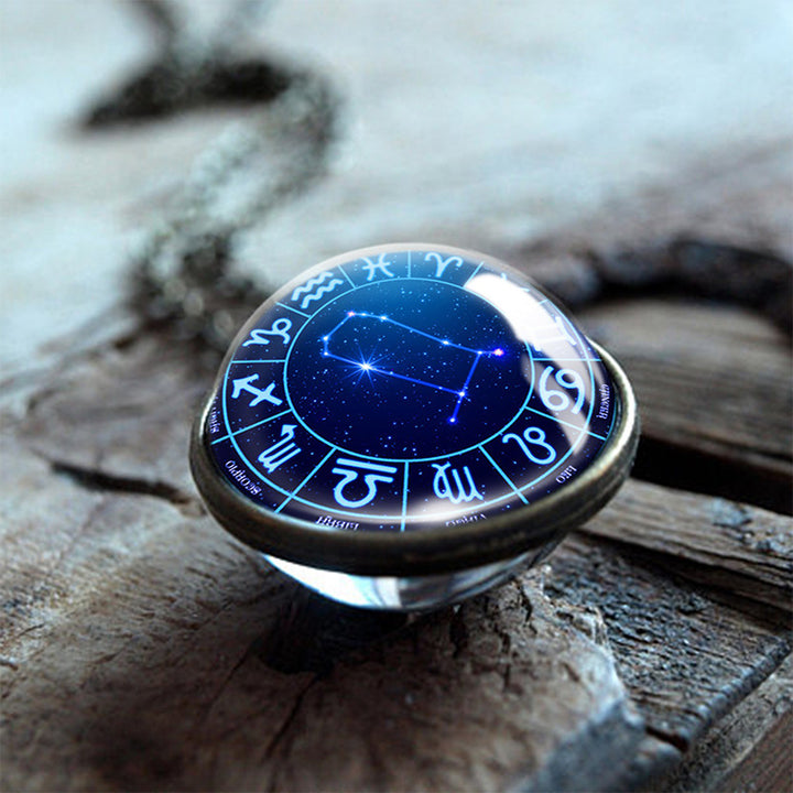 Olivenorma Collana con globo in vetro bifacciale con 12 stelle dello zodiaco