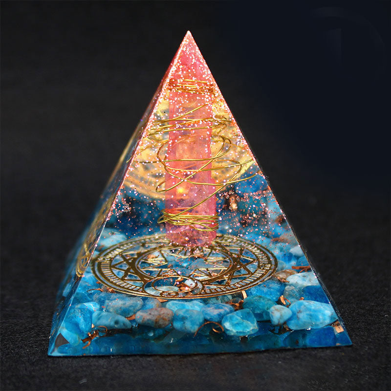 Piramide di Orgone in Quarzo Rosso Olivenorma con Lapislazzuli 