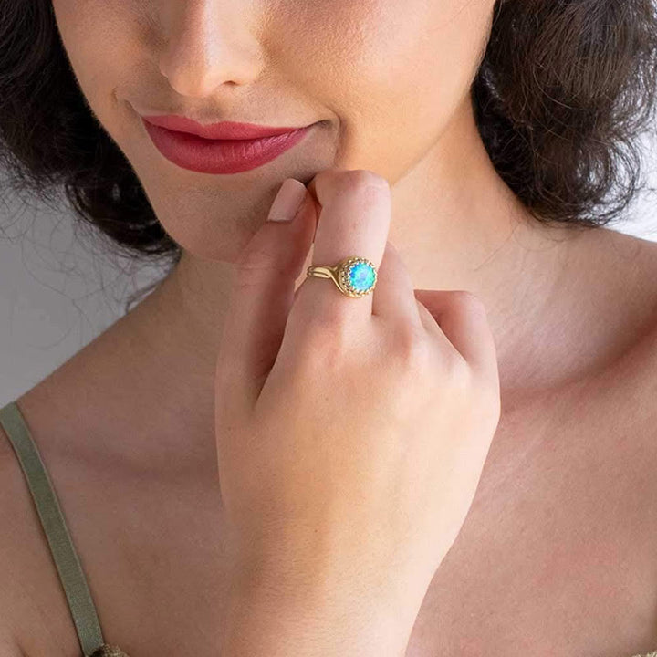 Olivenorma "Peace Energy" - Anello in opale blu placcato oro su argento sterling 925