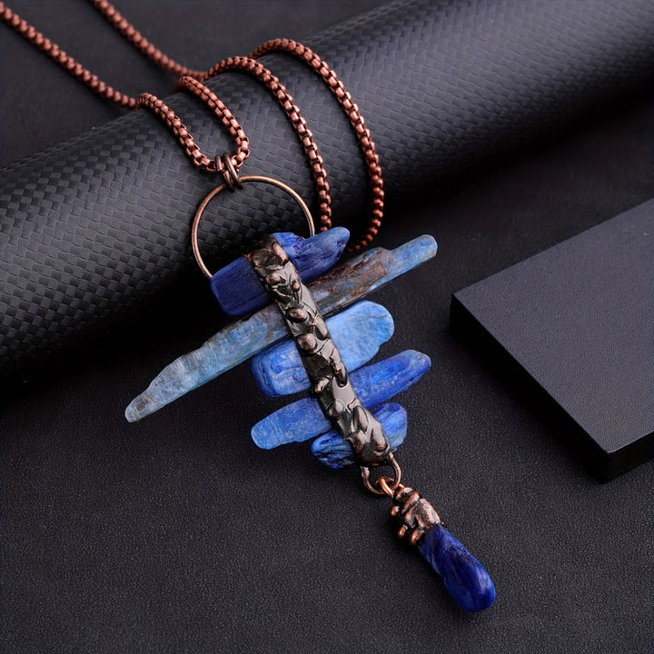 Collana con nappa a sei maglie in pietra originale cianite irregolare Olivenorma