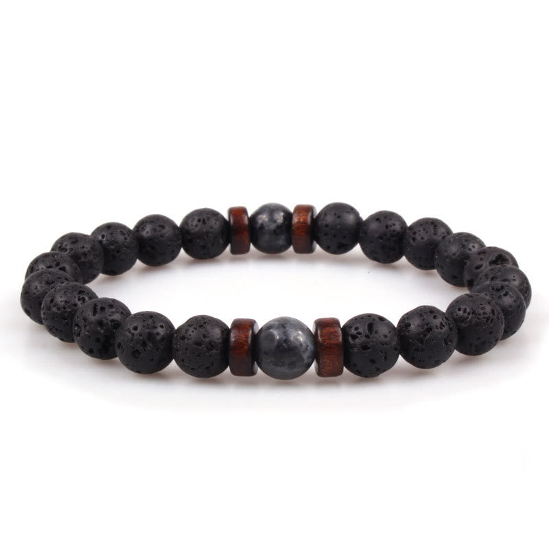 Olivenorma Bracciale da uomo in pietra naturale con perline di legno da 8 mm