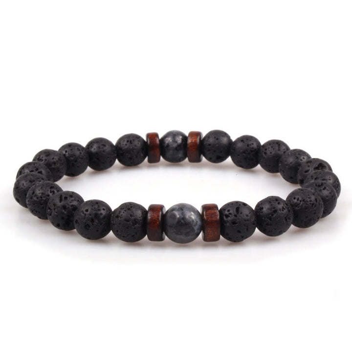 Olivenorma Bracciale da uomo in pietra naturale con perline di legno da 8 mm