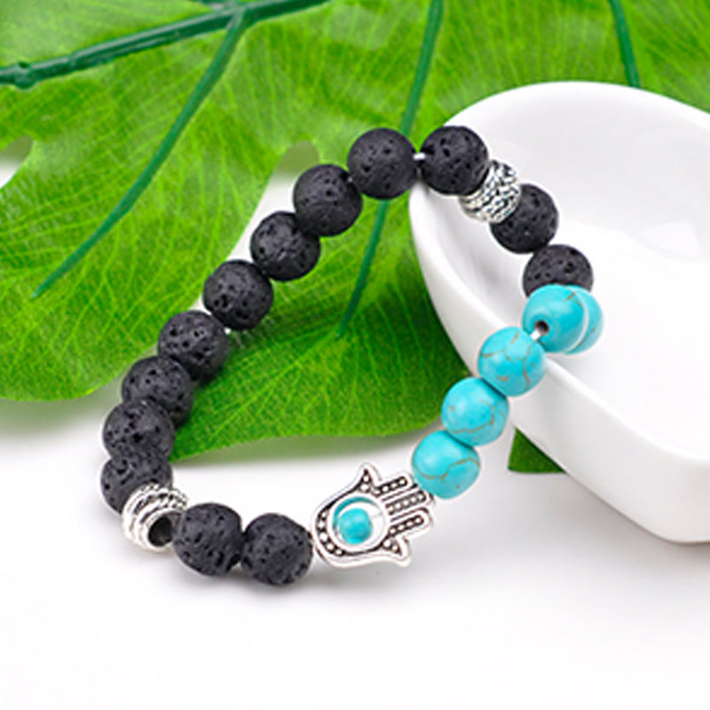 Olivenorma Bracciale con ciondolo Hamsa in perline di pietra naturale fatto a mano