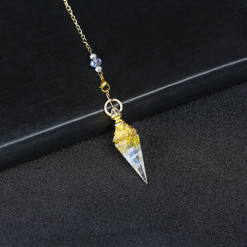 Olivenorma Pendolo a piramide esagonale in resina di cristallo naturale - Opalite e foglia d'oro - image 27