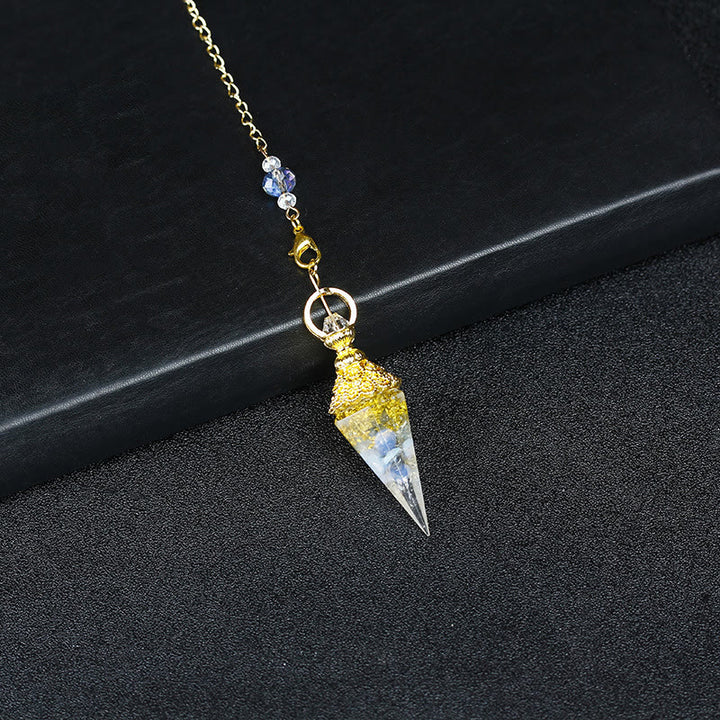 Olivenorma Pendolo a piramide esagonale in resina di cristallo naturale - Opalite e foglia d'oro - image 27