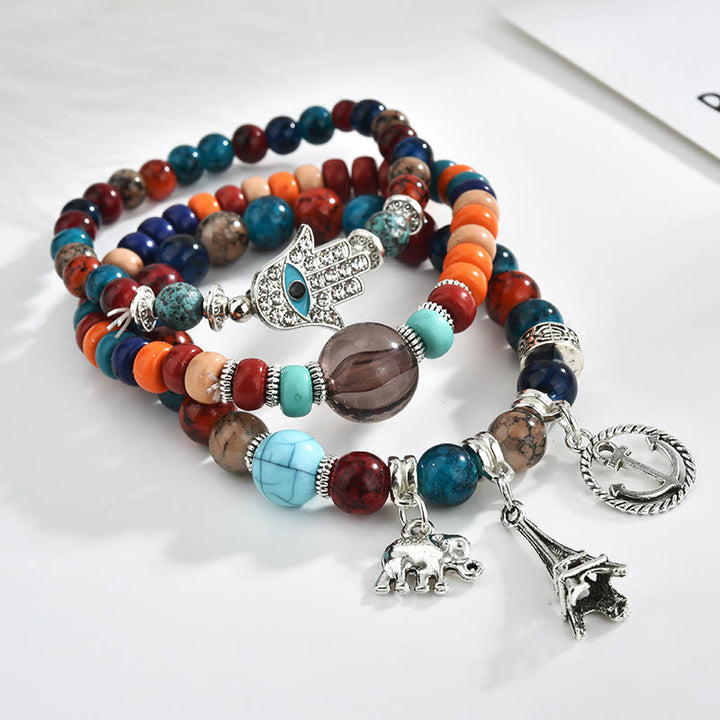 Olivenorma Elephant Tower Evil Eye Bracciale Hamsa Set