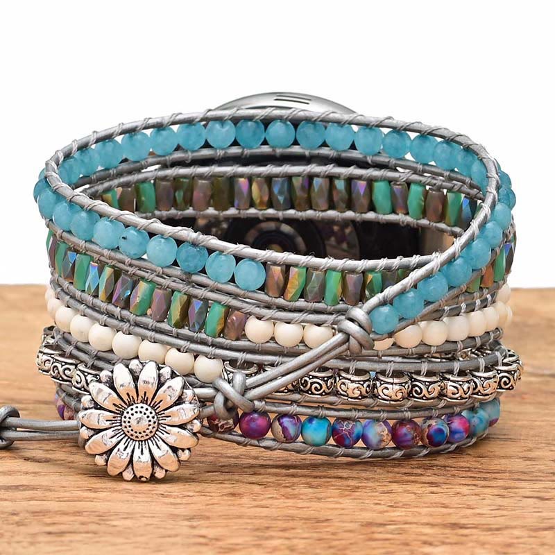 Bracciale avvolgente Olivenorma Aquamarine White Jade Samsung Strap