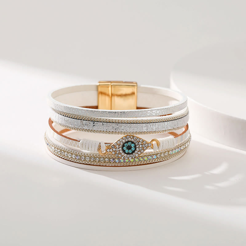 Bracciale Olivenorma Zircon Evil Eye in finta pelle leopardata