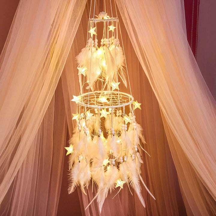 Olivenorma Doppio Cerchio Piuma LED Luce Dream Catcher 