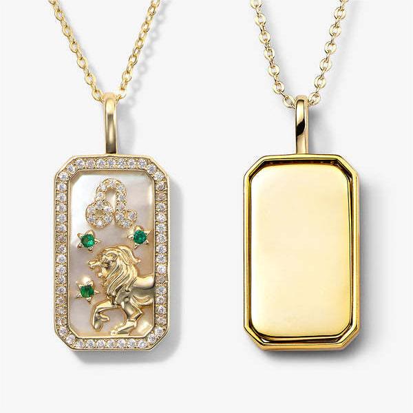 Collana Olivenorma con targhetta incisa con zircone bianco e 12 segni zodiacali 