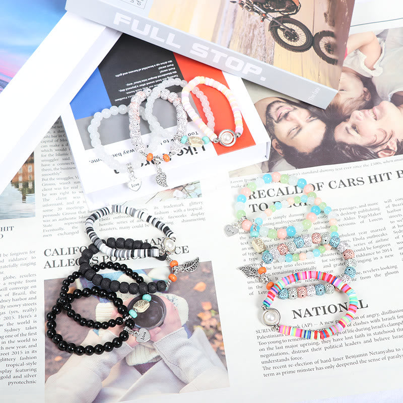 Set di braccialetti di perle con ciondolo a forma di cuore e foglia Olivenorma