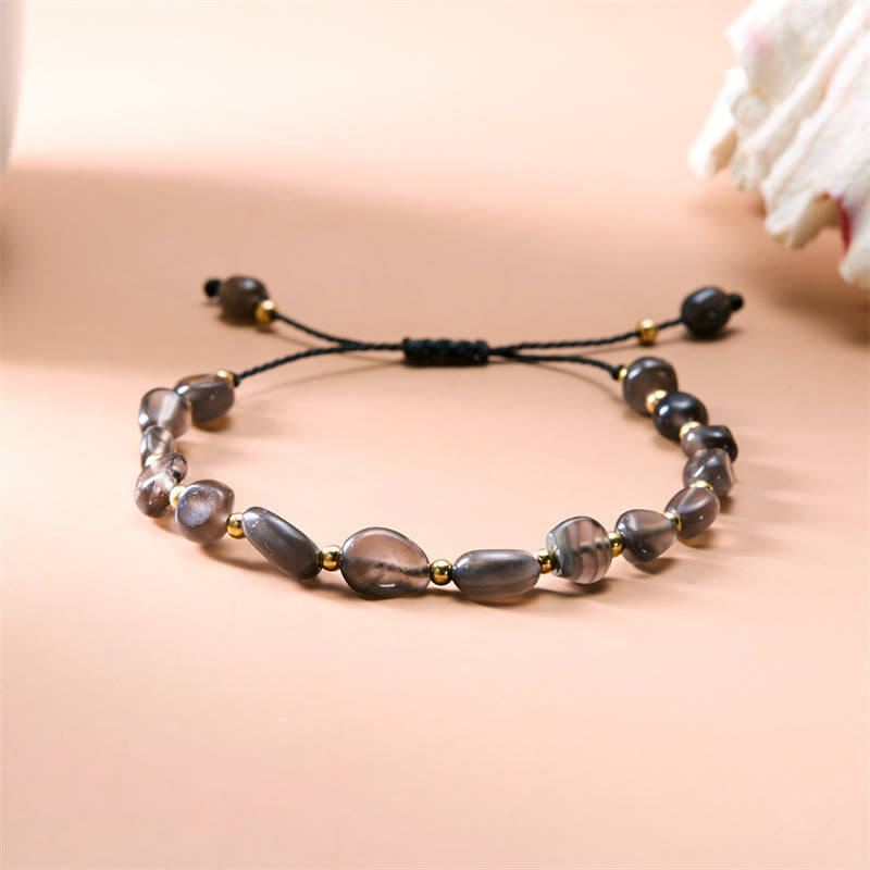 Bracciale intrecciato a mano con perline di pietra naturale irregolare Olivenorma