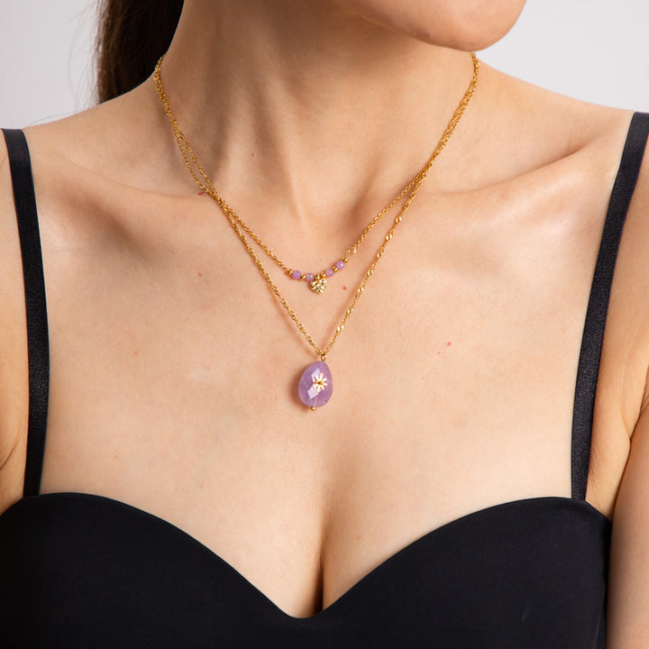Collana a doppio strato a forma di cuore in giada viola Olivenorma 