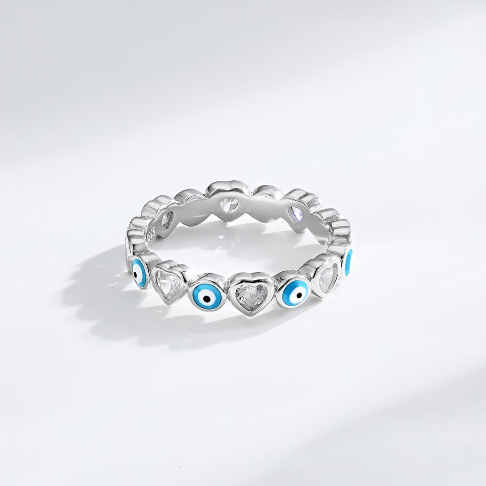 Olivenorma S925 Sterling Silver Heart Zircone Bianco Anello Occhio Malvagio - Occhio maligno azzurro e zircone bianco - Taglia IT 19 (US 9) - image 11
