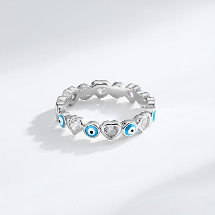 Olivenorma S925 Sterling Silver Heart Zircone Bianco Anello Occhio Malvagio - Occhio maligno azzurro e zircone bianco - Taglia IT 19 (US 9) - image 11