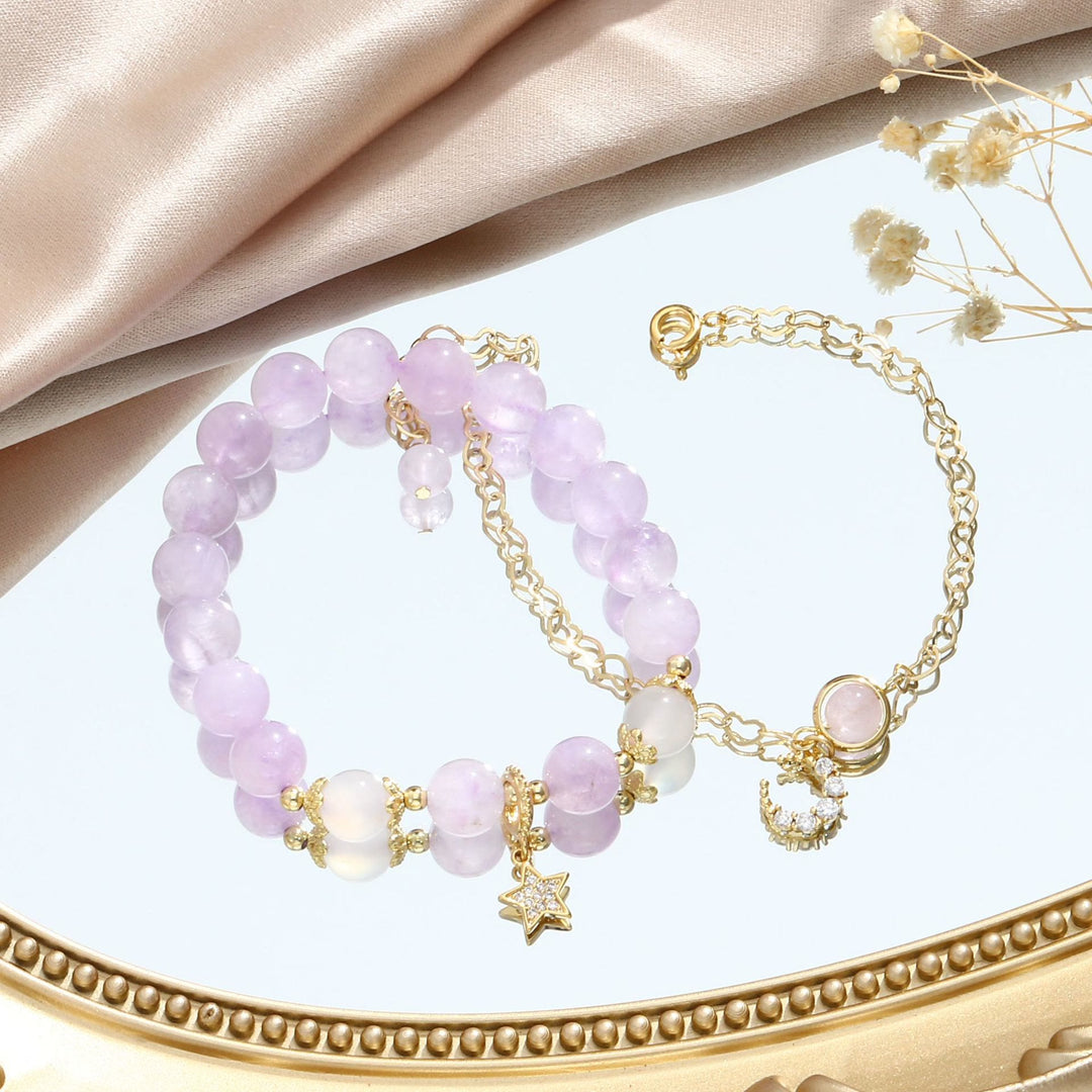 Bracciale Olivenorma con perline di agata bianca, stella e luna