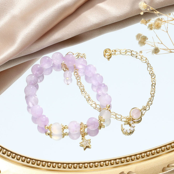 Bracciale Olivenorma con perline di agata bianca, stella e luna