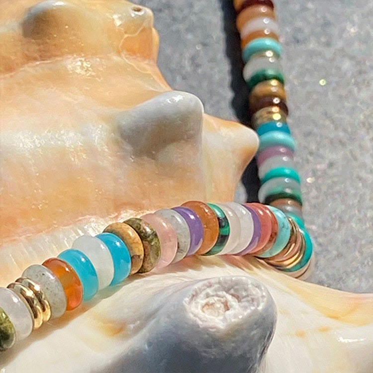 Olivenorma Boho Style Misto Cristallo Rotondo Perline Bracciale Collana Pietre Preziose