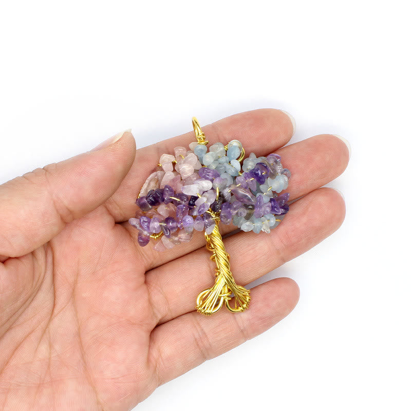 Olivenorma Cristallo Ghiaia Chakra Albero della vita Collana pendente 