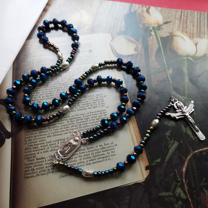 Collana rosario vintage in labradorite con croce Olivenorma